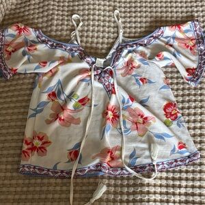 Flying Tomato Floral Cold Shoulder Blouse - Red and Pink